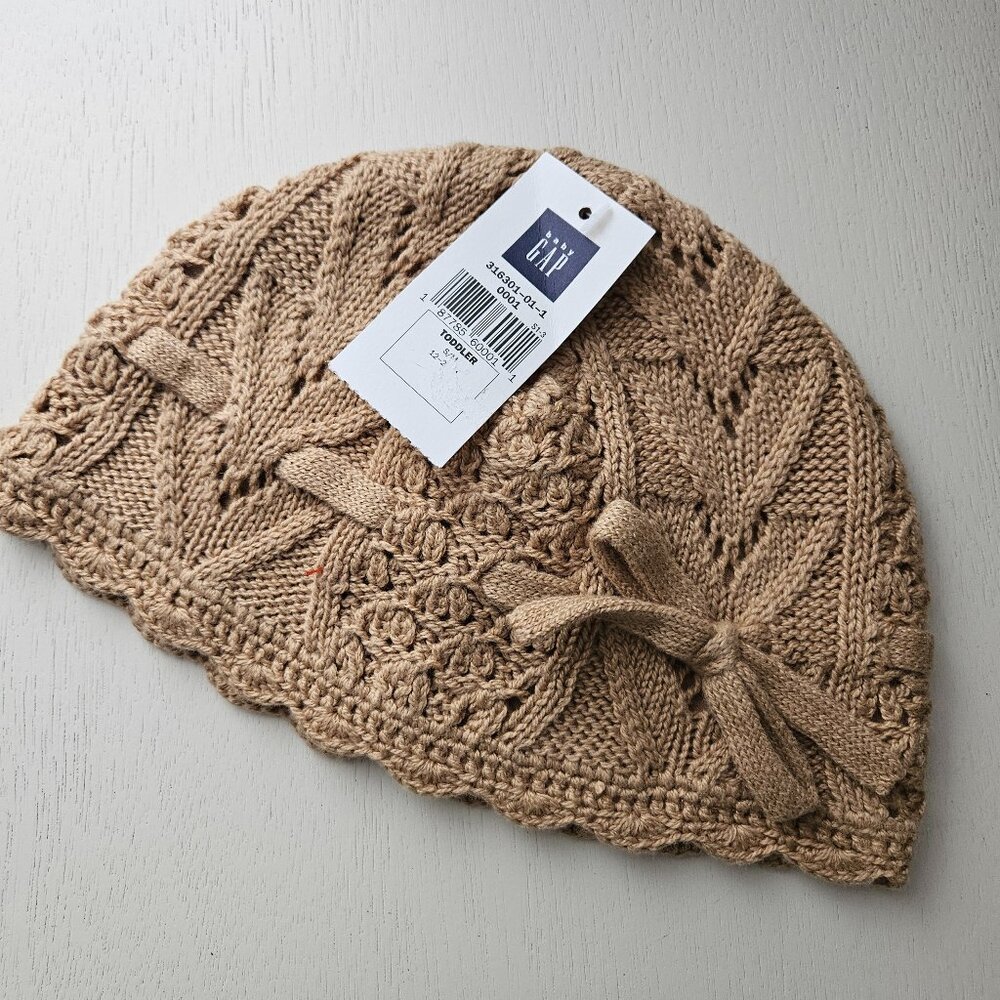 NWT Baby Gap Crochet Lace Knit Beanie Sz 12-24Months in Beige/Tan